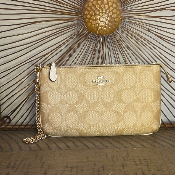 Coach Handbags - Coach Clutch With Coach Gold Toned Metal Strap Excellent